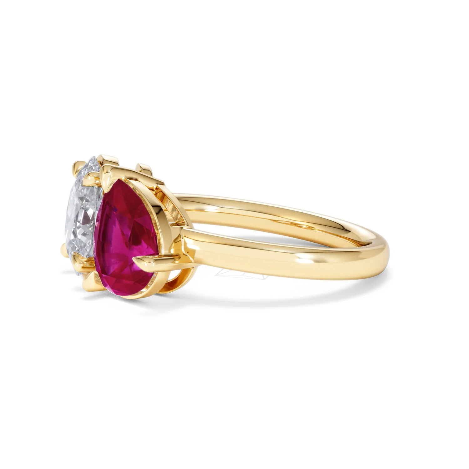 Toi Et Moi 1.50ct Oval Lab Diamond and 2.00ct Pear Lab Ruby Engagement Ring in 18K Yellow Gold - Image 75
