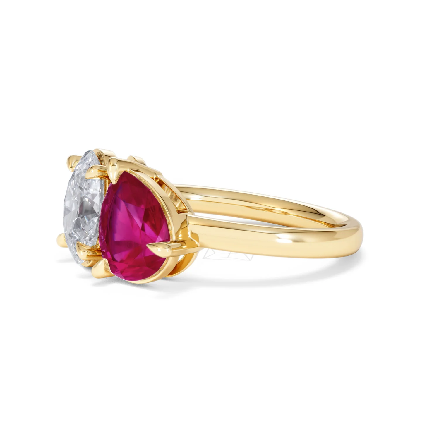 Toi Et Moi 1.50ct Oval Lab Diamond and 2.00ct Pear Lab Ruby Engagement Ring in 18K Yellow Gold - Image 77