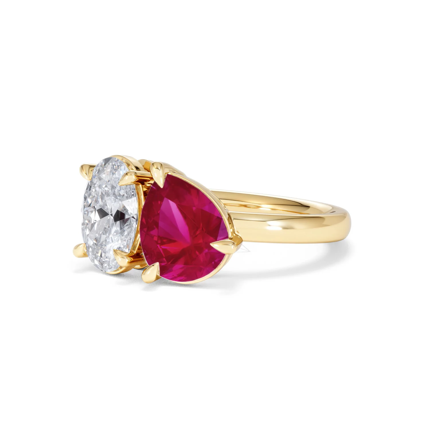 Toi Et Moi 1.50ct Oval Lab Diamond and 2.00ct Pear Lab Ruby Engagement Ring in 18K Yellow Gold - Image 82