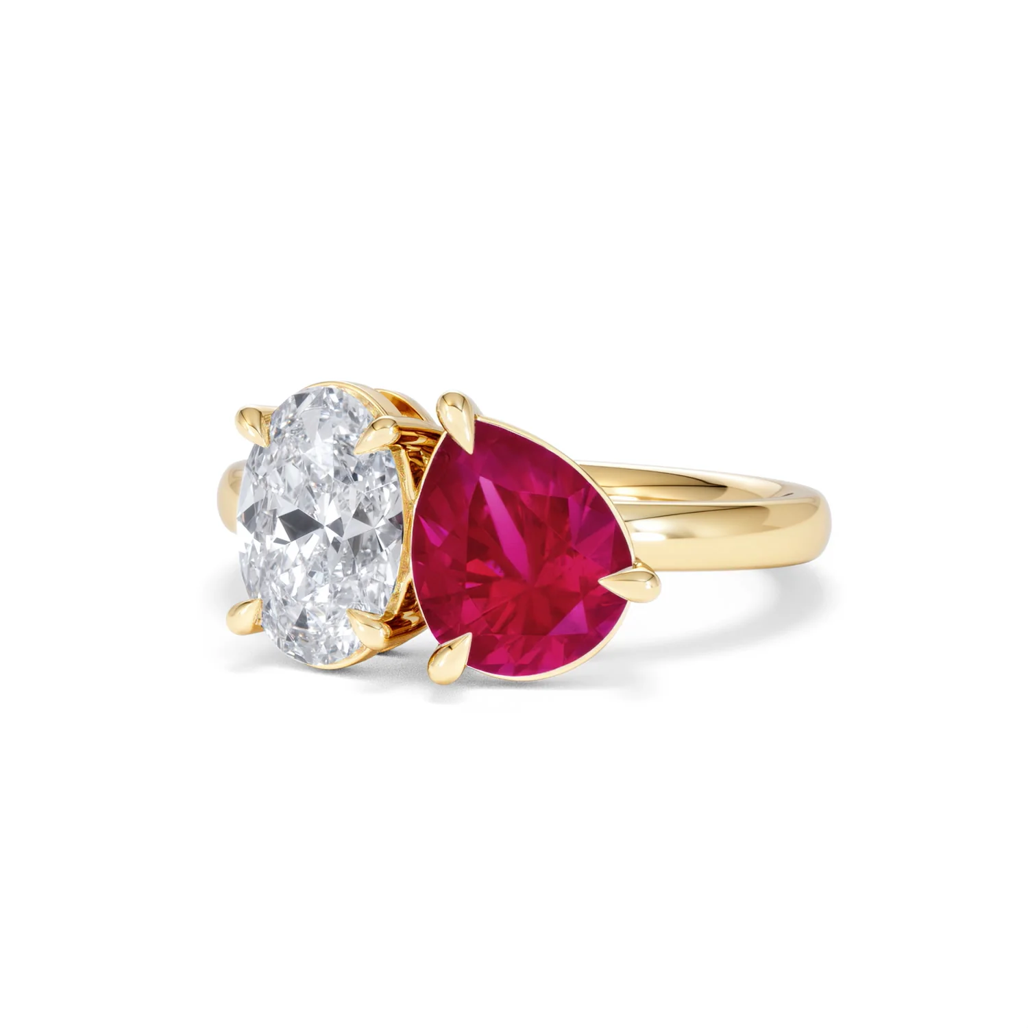 Toi Et Moi 1.50ct Oval Lab Diamond and 2.00ct Pear Lab Ruby Engagement Ring in 18K Yellow Gold - Image 85