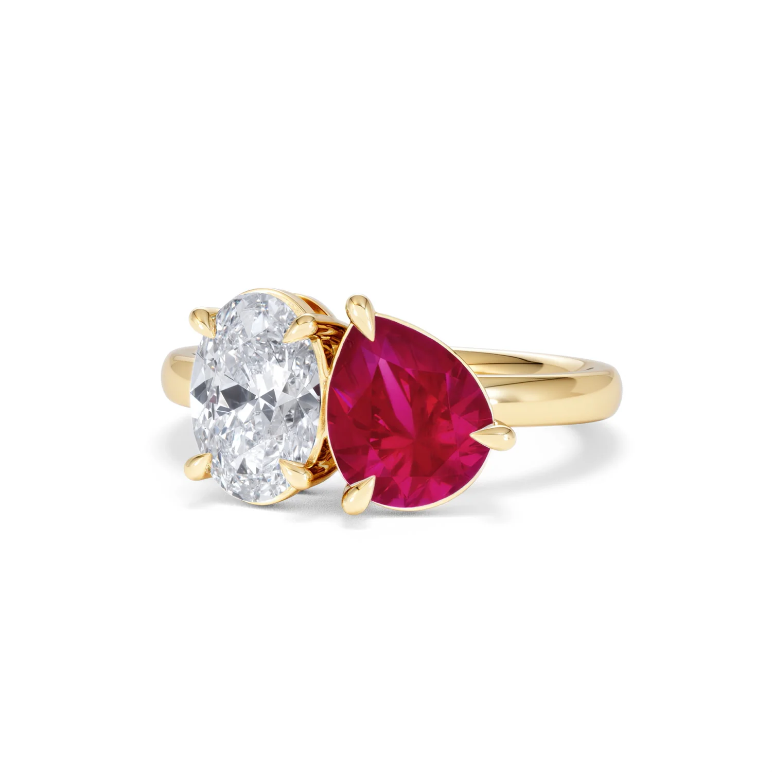 Toi Et Moi 1.50ct Oval Lab Diamond and 2.00ct Pear Lab Ruby Engagement Ring in 18K Yellow Gold - Image 86