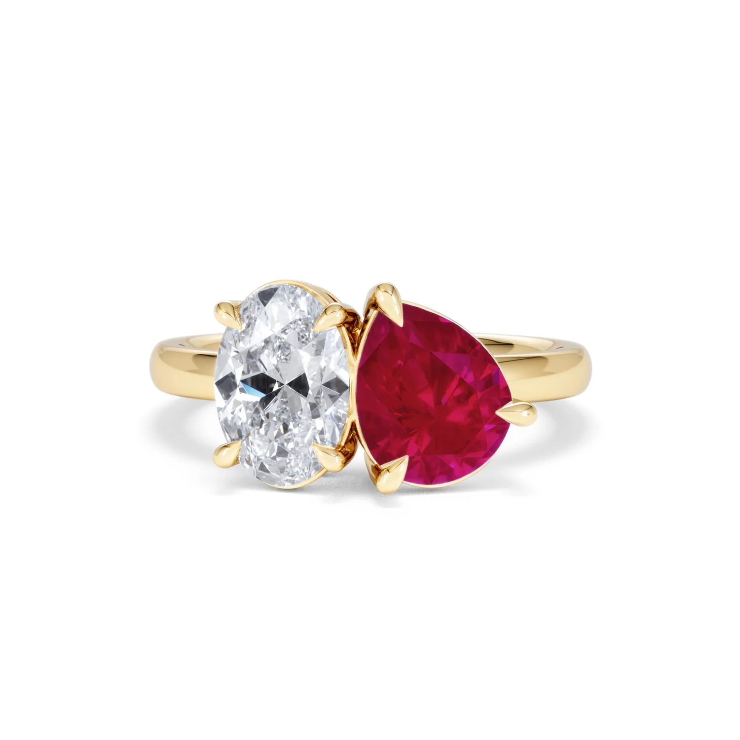 Toi Et Moi 1.50ct Oval Lab Diamond and 2.00ct Pear Lab Ruby Engagement Ring in 18K Yellow Gold - Image 88