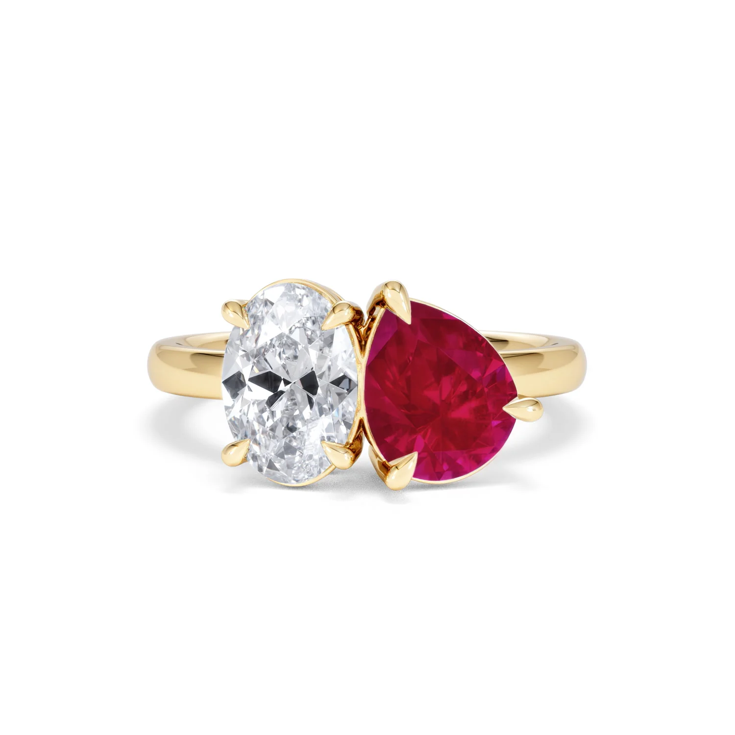 Toi Et Moi 1.50ct Oval Lab Diamond and 2.00ct Pear Lab Ruby Engagement Ring in 18K Yellow Gold - Image 9