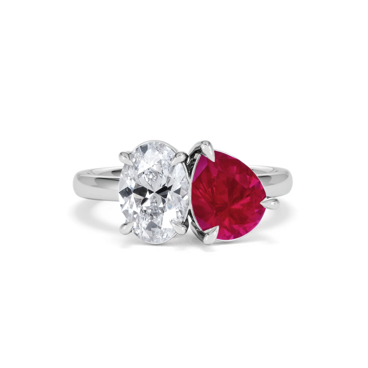 Toi Et Moi 1.50ct Oval Lab Diamond and 2.00ct Pear Lab Ruby Engagement Ring in Platinum - Image 10