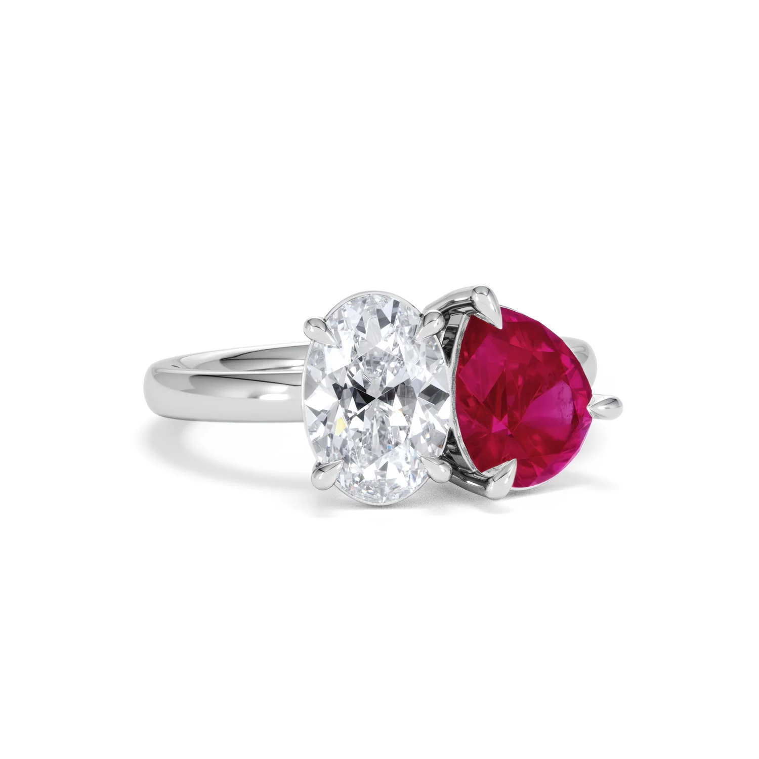Toi Et Moi 1.50ct Oval Lab Diamond and 2.00ct Pear Lab Ruby Engagement Ring in Platinum - Image 13