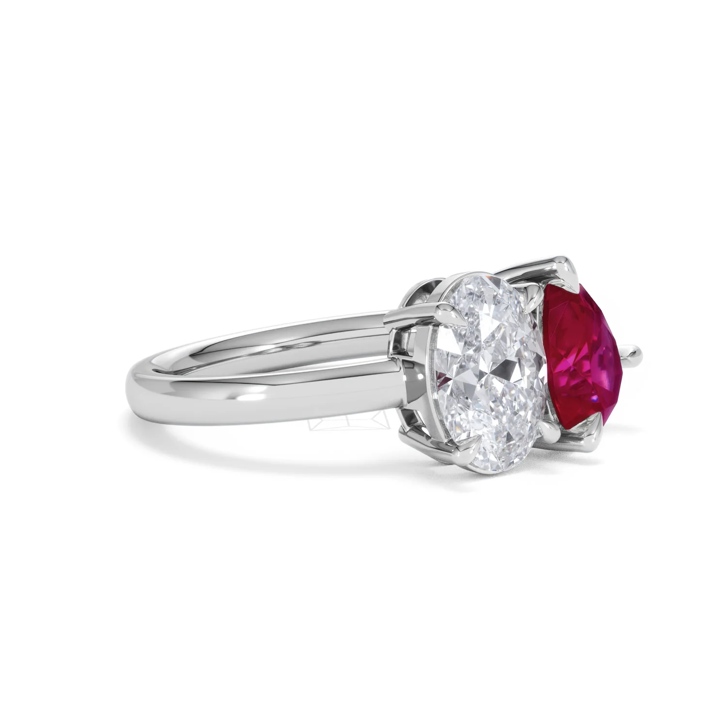 Toi Et Moi 1.50ct Oval Lab Diamond and 2.00ct Pear Lab Ruby Engagement Ring in Platinum - Image 20