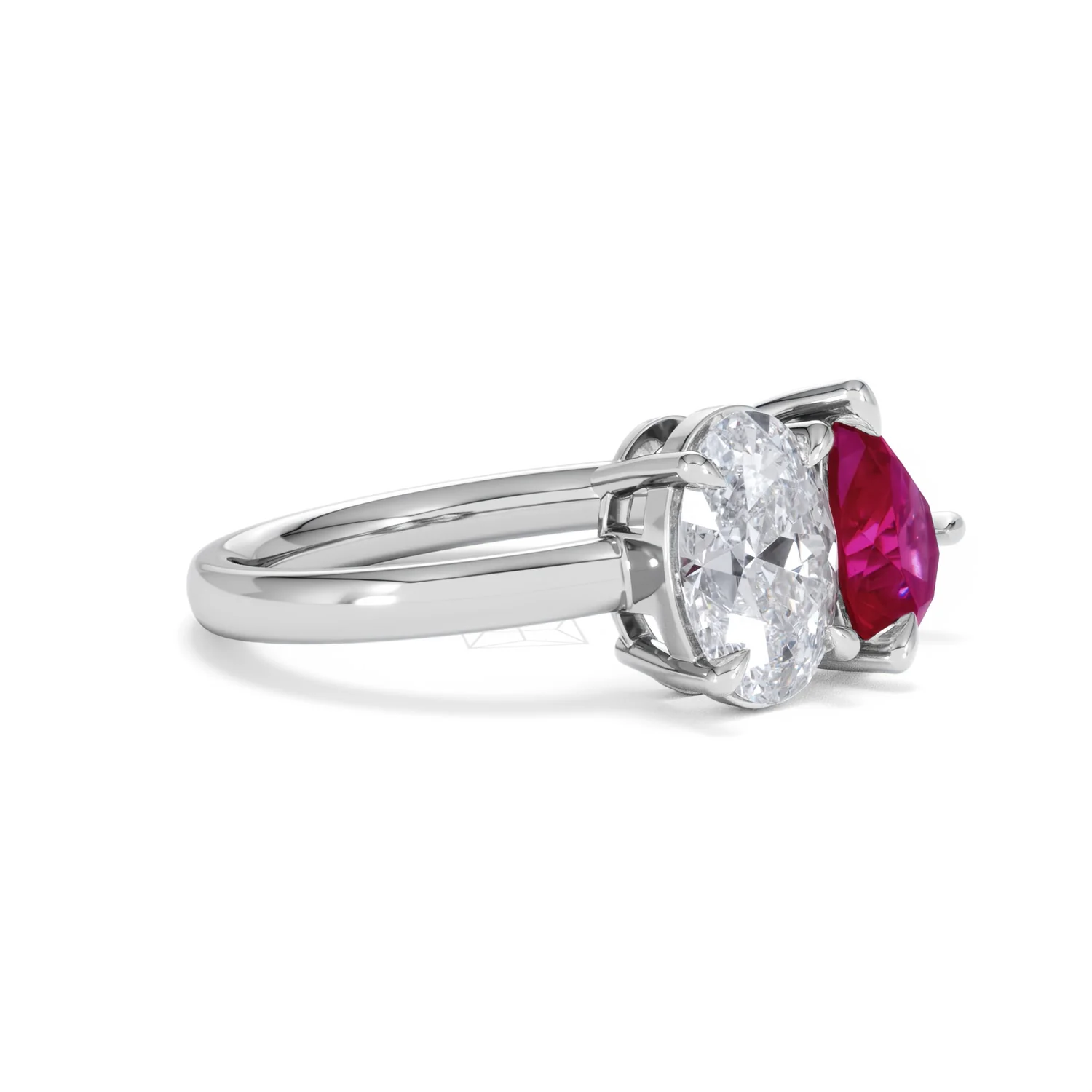 Toi Et Moi 1.50ct Oval Lab Diamond and 2.00ct Pear Lab Ruby Engagement Ring in Platinum - Image 21