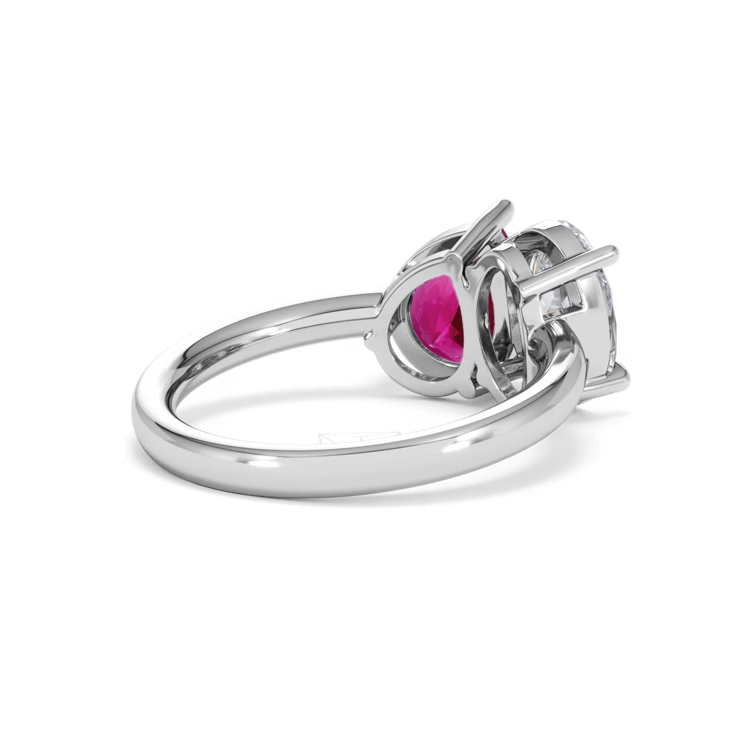 Toi Et Moi 1.50ct Oval Lab Diamond and 2.00ct Pear Lab Ruby Engagement Ring in Platinum - Image 40