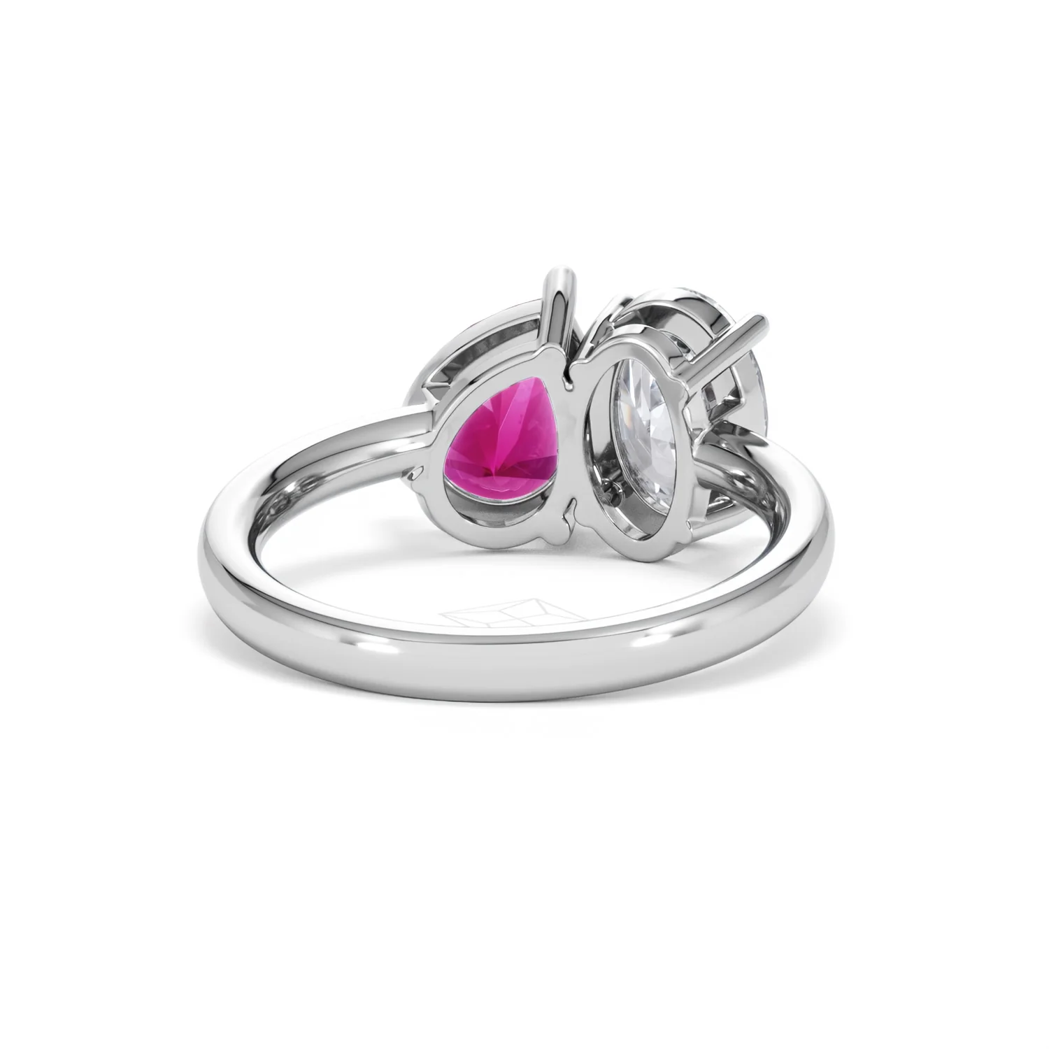 Toi Et Moi 1.50ct Oval Lab Diamond and 2.00ct Pear Lab Ruby Engagement Ring in Platinum - Image 46