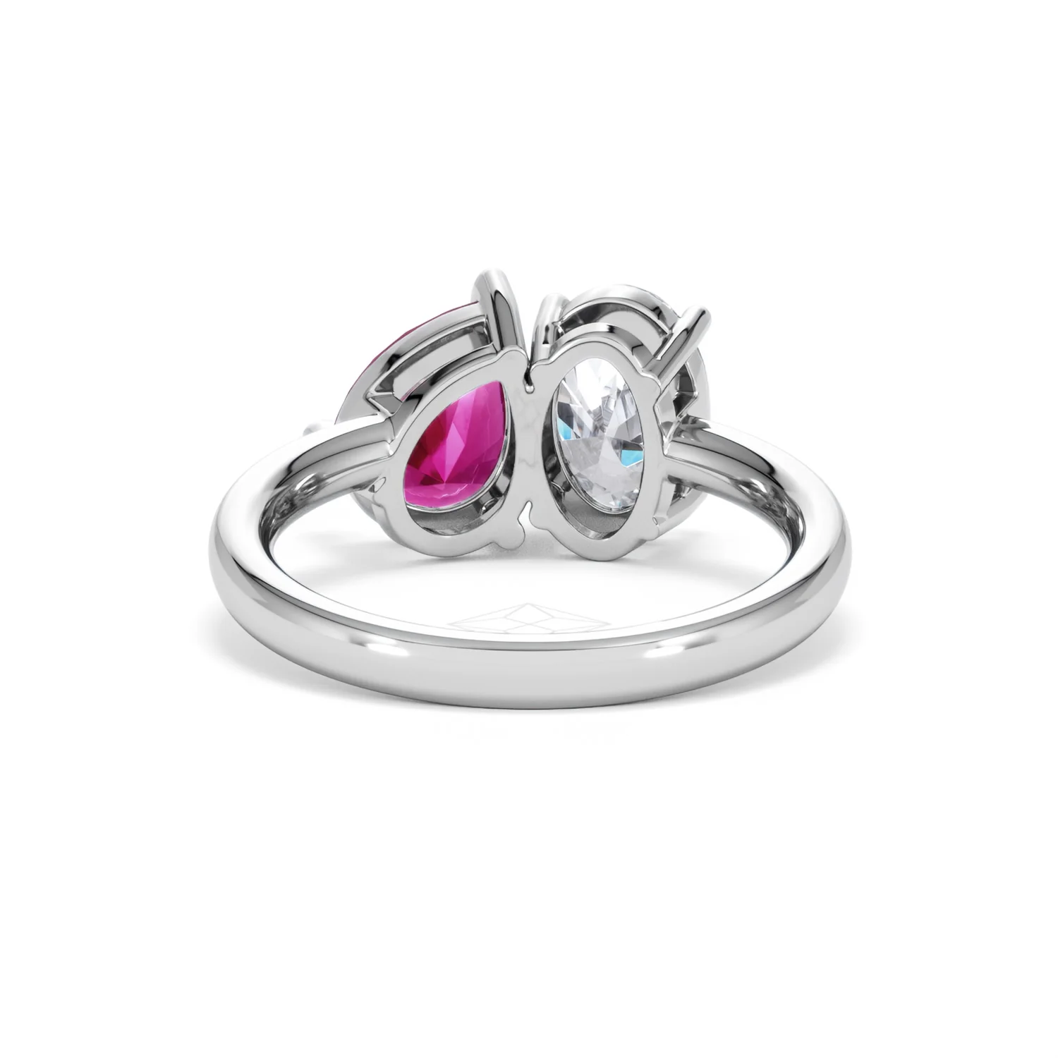 Toi Et Moi 1.50ct Oval Lab Diamond and 2.00ct Pear Lab Ruby Engagement Ring in Platinum - Image 49