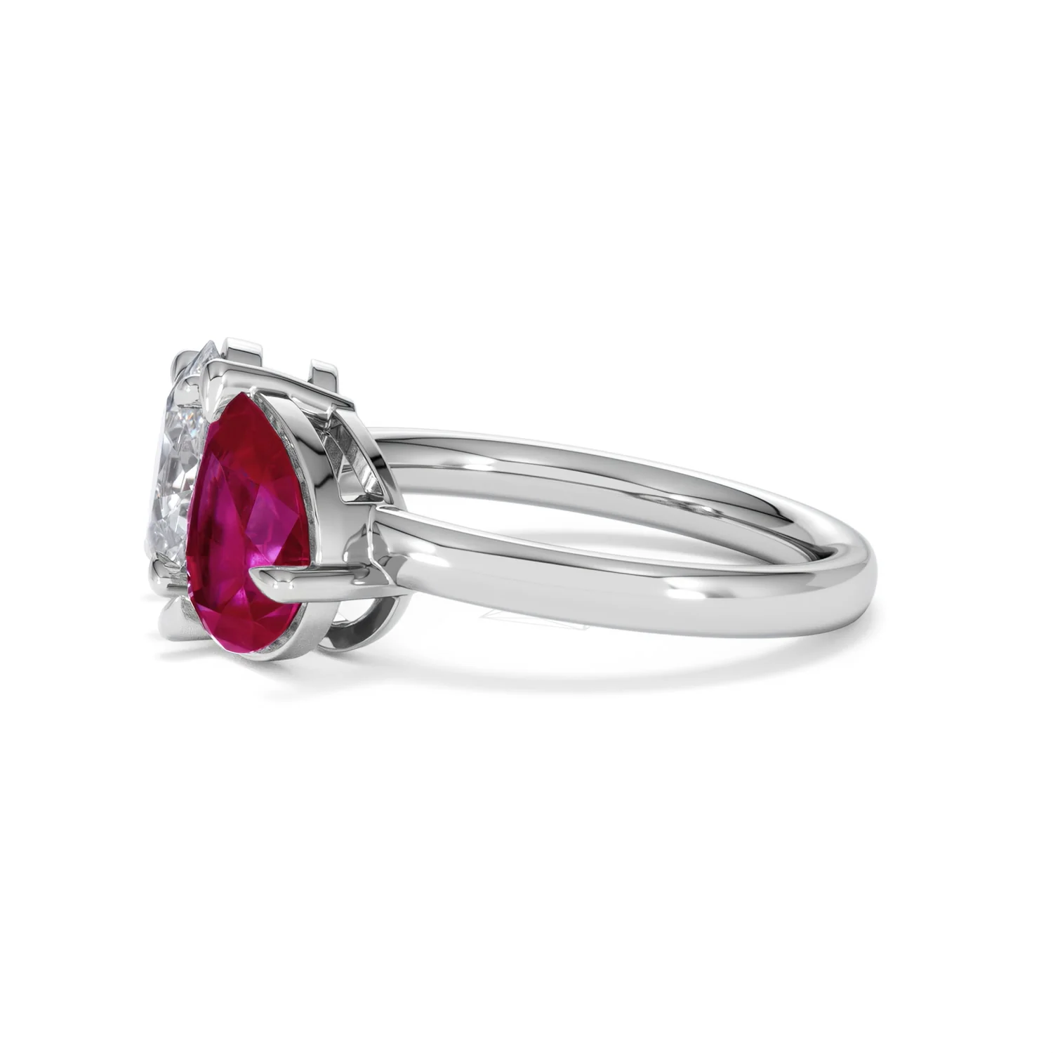Toi Et Moi 1.50ct Oval Lab Diamond and 2.00ct Pear Lab Ruby Engagement Ring in Platinum - Image 73