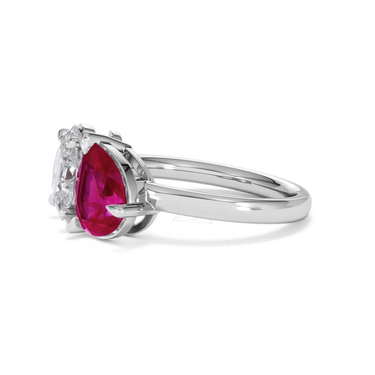 Toi Et Moi 1.50ct Oval Lab Diamond and 2.00ct Pear Lab Ruby Engagement Ring in Platinum - Image 75