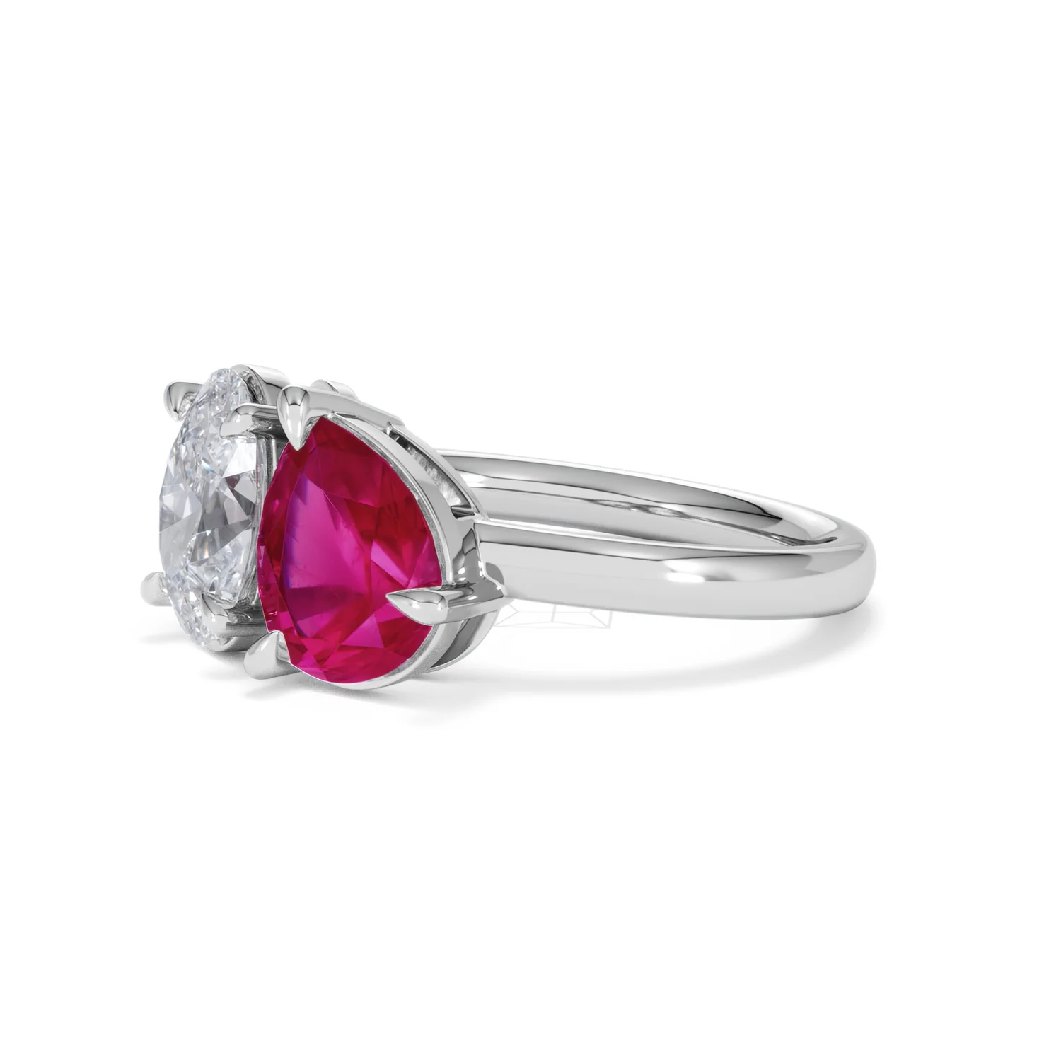 Toi Et Moi 1.50ct Oval Lab Diamond and 2.00ct Pear Lab Ruby Engagement Ring in Platinum - Image 78