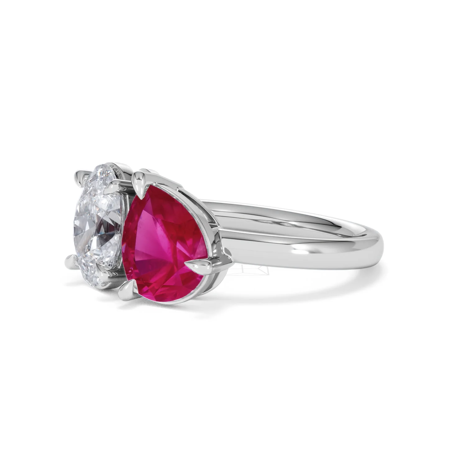 Toi Et Moi 1.50ct Oval Lab Diamond and 2.00ct Pear Lab Ruby Engagement Ring in Platinum - Image 79