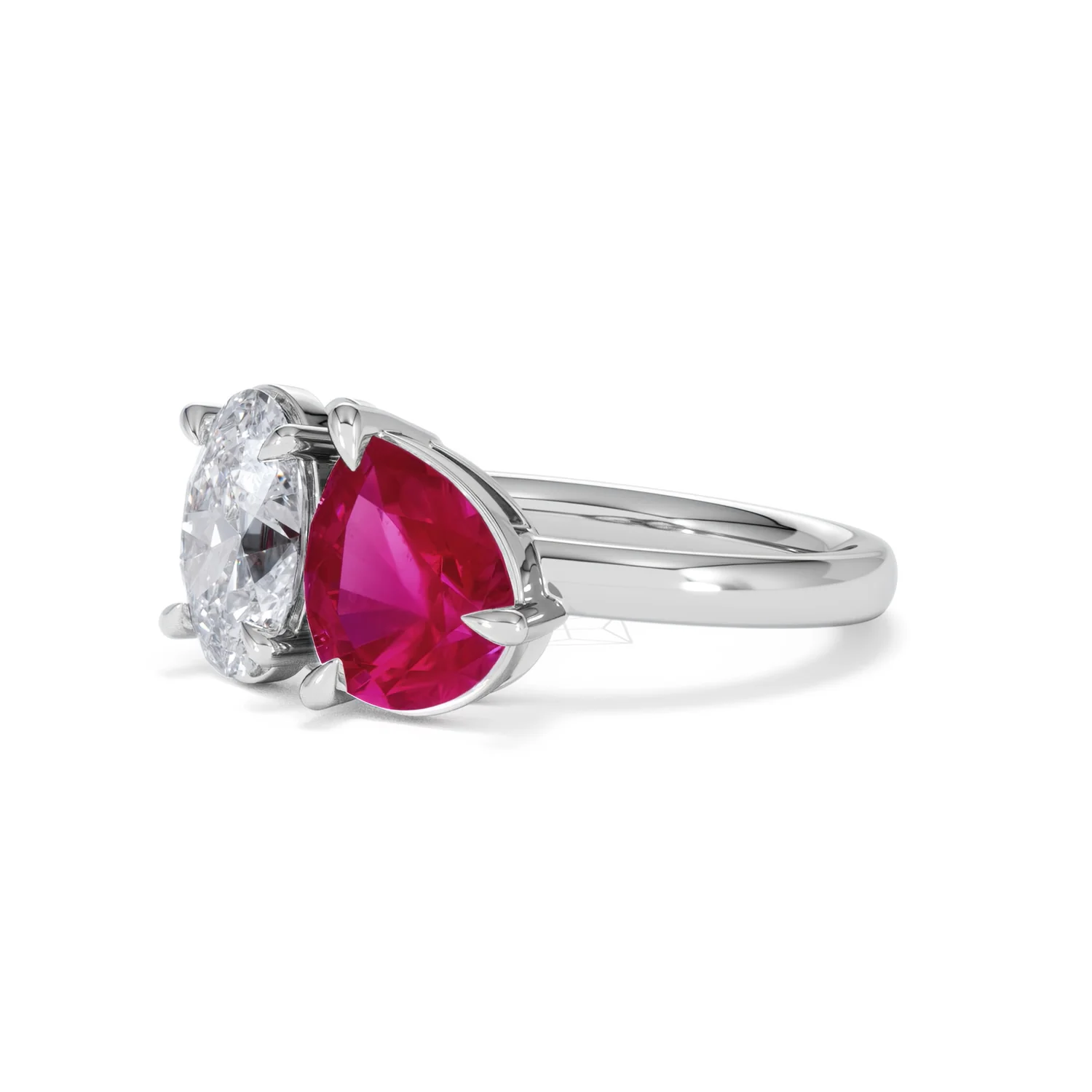 Toi Et Moi 1.50ct Oval Lab Diamond and 2.00ct Pear Lab Ruby Engagement Ring in Platinum - Image 80