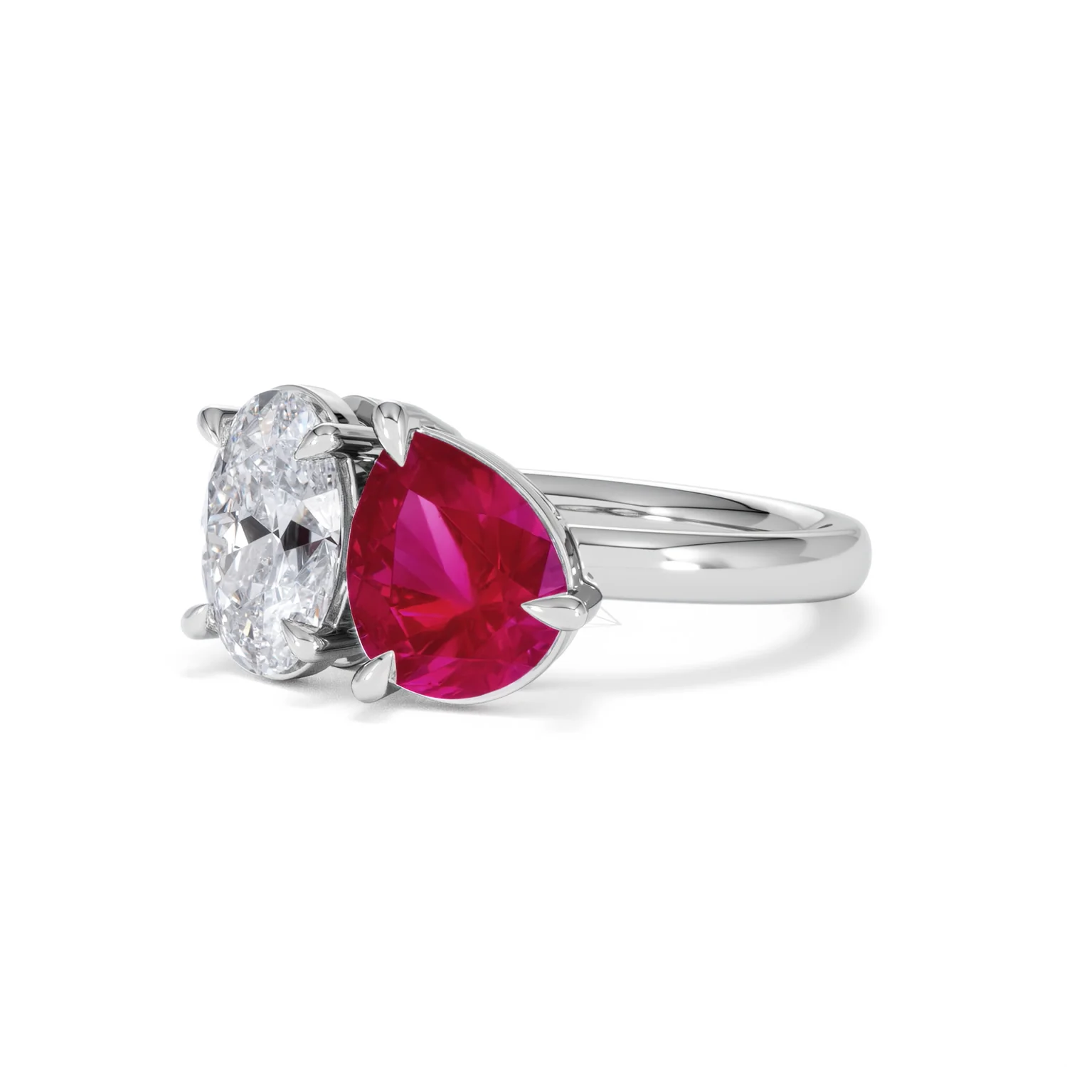 Toi Et Moi 1.50ct Oval Lab Diamond and 2.00ct Pear Lab Ruby Engagement Ring in Platinum - Image 82