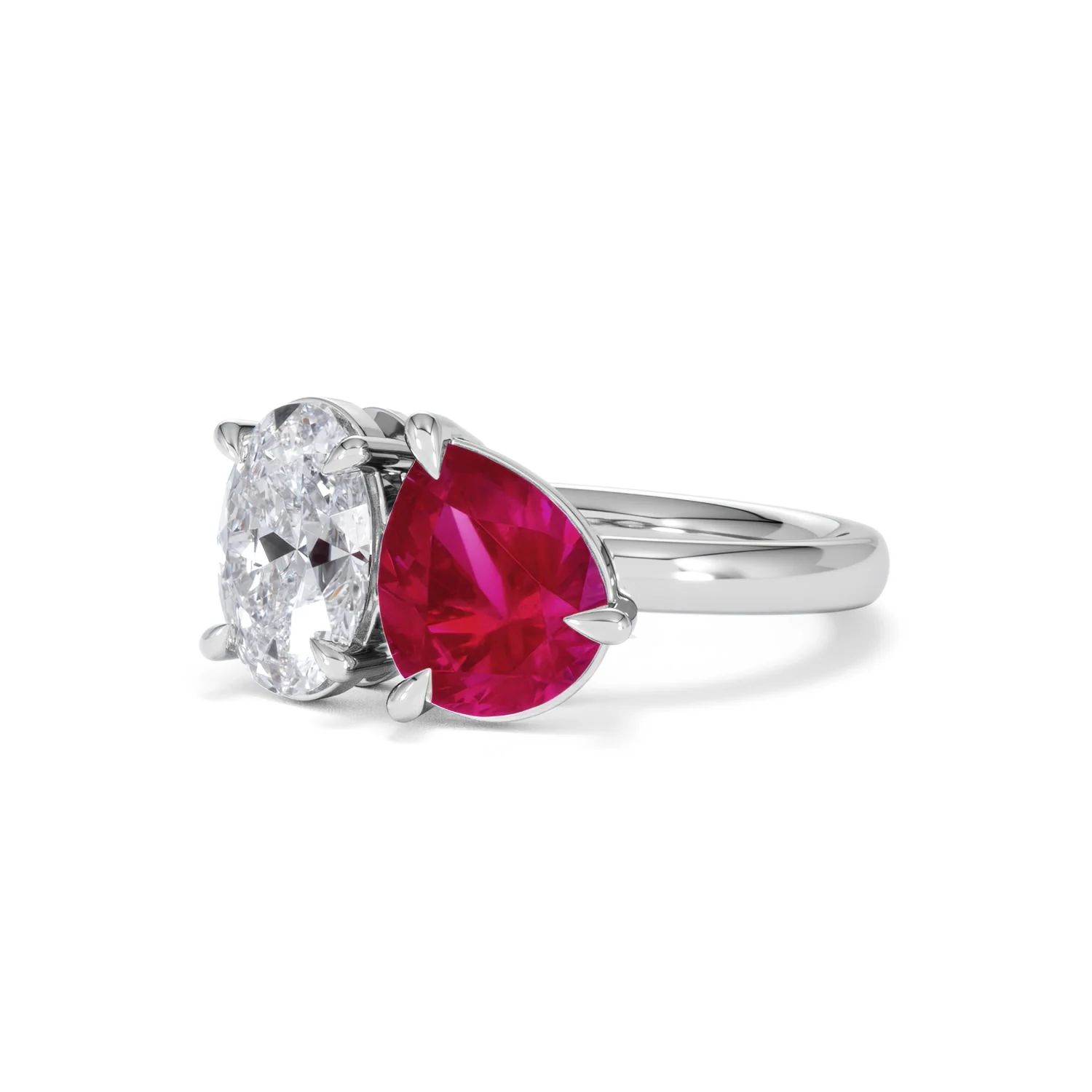 Toi Et Moi 1.50ct Oval Lab Diamond and 2.00ct Pear Lab Ruby Engagement Ring in Platinum - Image 83