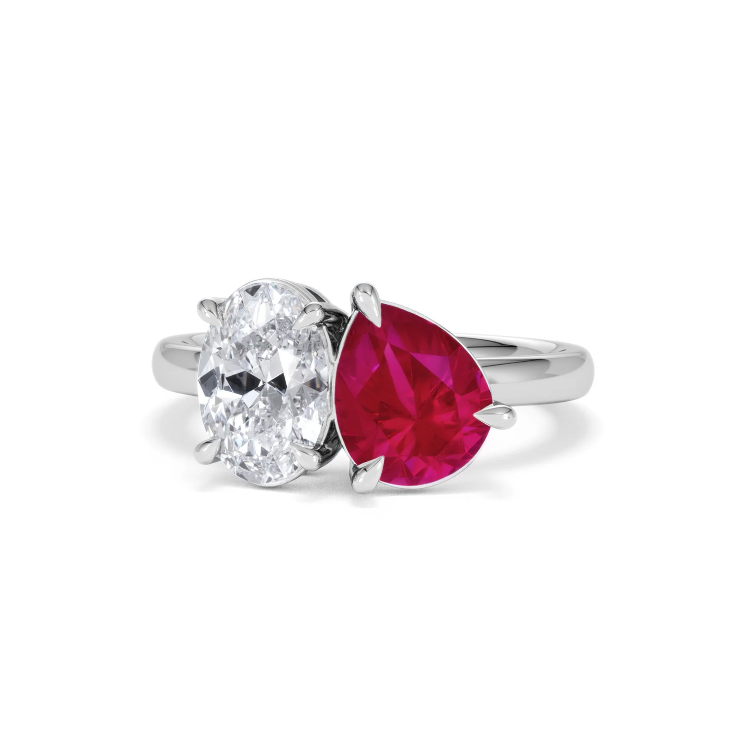 Toi Et Moi 1.50ct Oval Lab Diamond and 2.00ct Pear Lab Ruby Engagement Ring in Platinum - Image 87