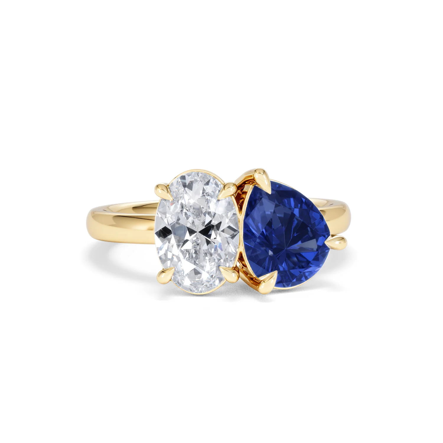 Toi Et Moi 1.50ct Oval Lab Diamond and 2.00ct Pear Lab Sapphire Engagement Ring in 18K Yellow Gold - Image 11