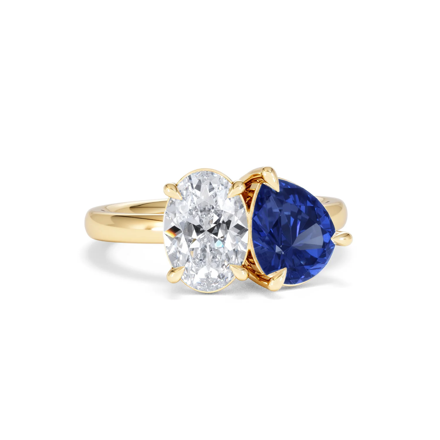 Toi Et Moi 1.50ct Oval Lab Diamond and 2.00ct Pear Lab Sapphire Engagement Ring in 18K Yellow Gold - Image 12