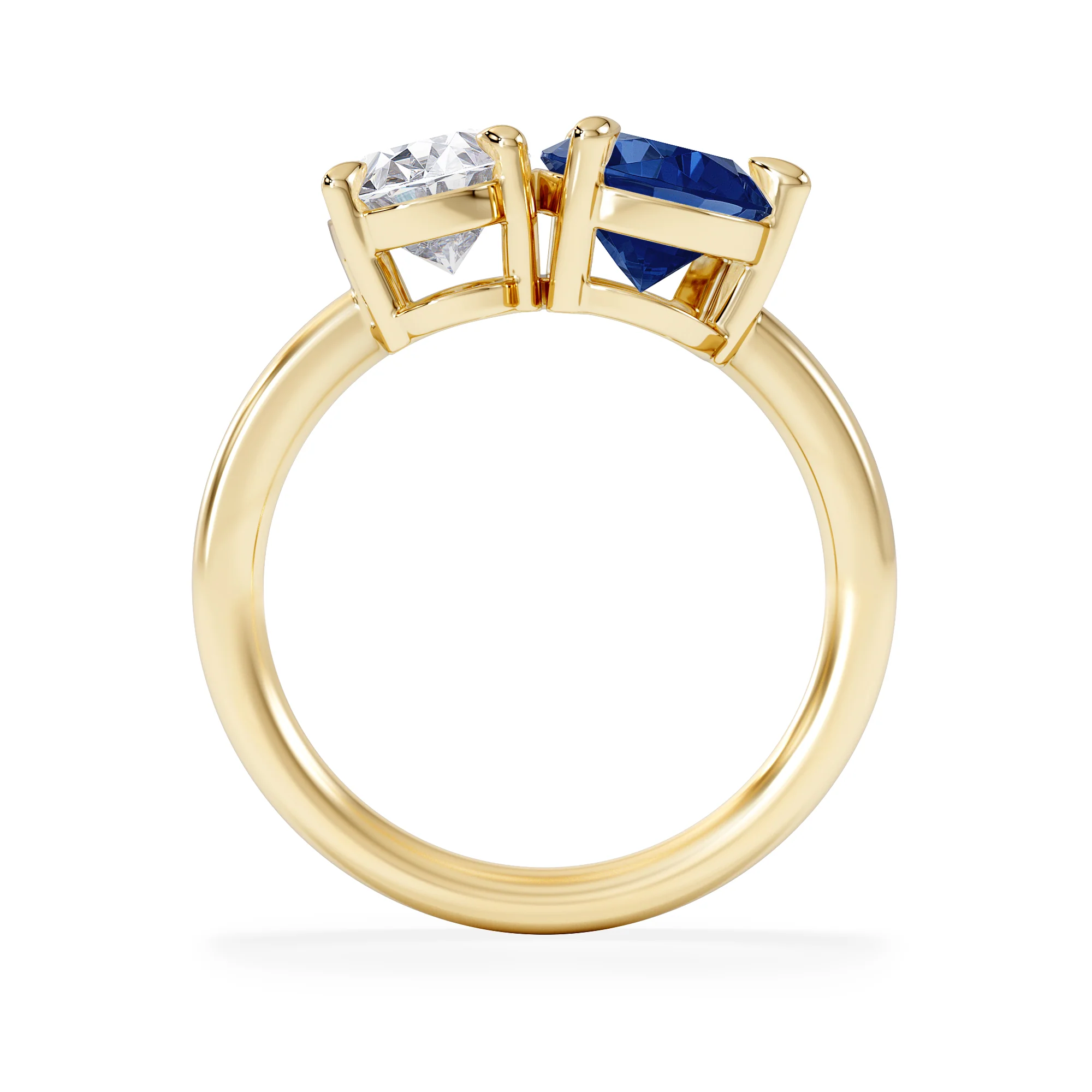 Toi Et Moi 1.50ct Oval Lab Diamond and 2.00ct Pear Lab Sapphire Engagement Ring in 18K Yellow Gold - Image 3