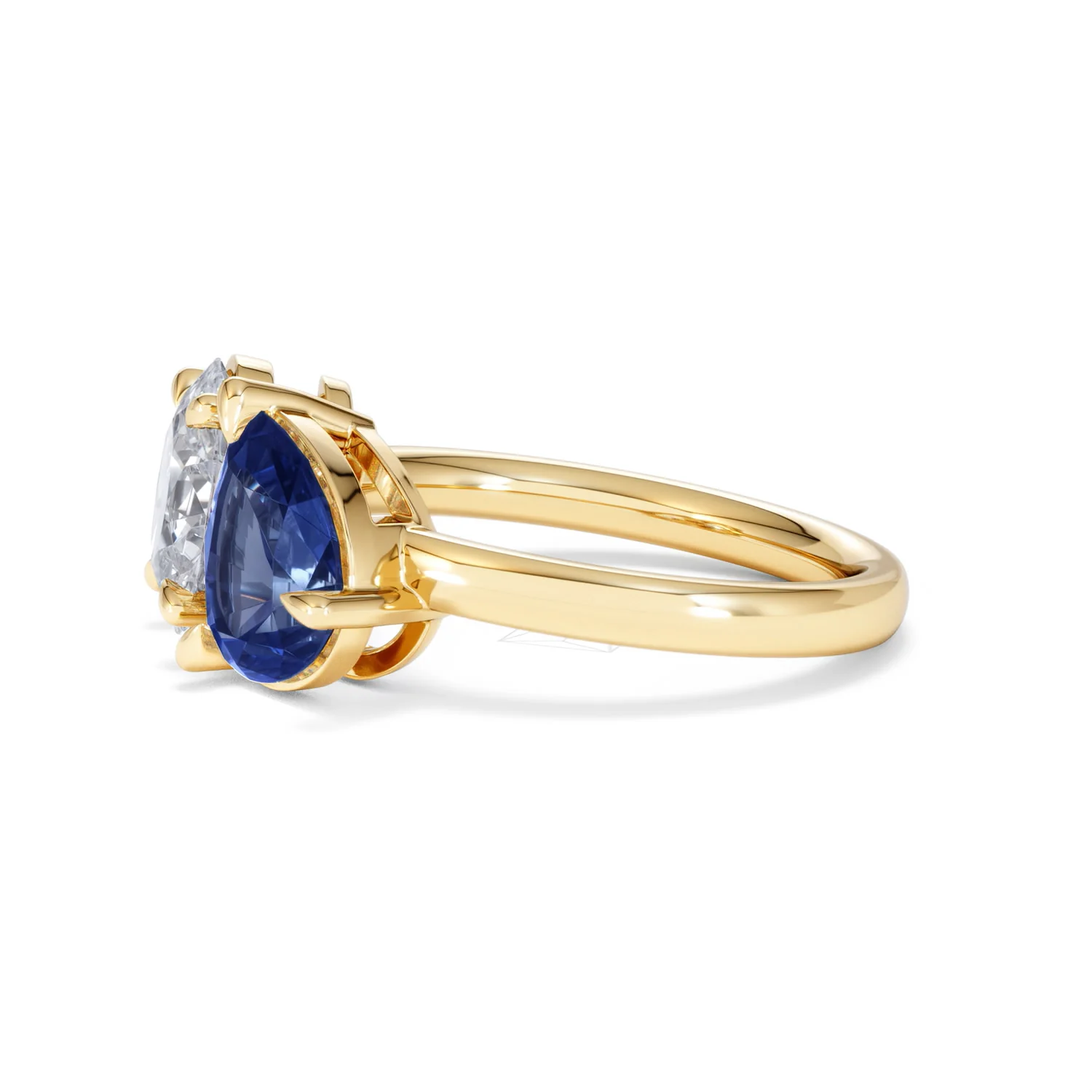 Toi Et Moi 1.50ct Oval Lab Diamond and 2.00ct Pear Lab Sapphire Engagement Ring in 18K Yellow Gold - Image 74