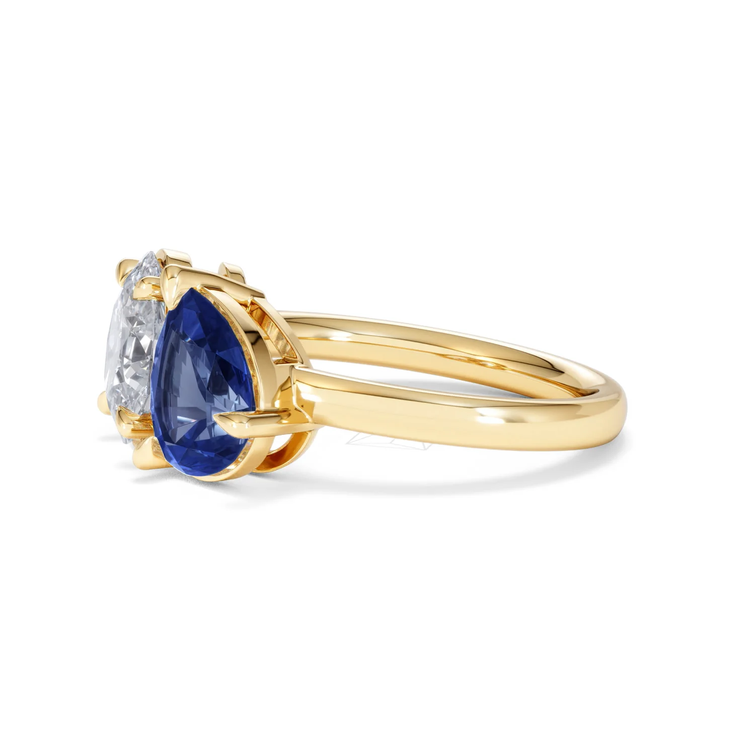 Toi Et Moi 1.50ct Oval Lab Diamond and 2.00ct Pear Lab Sapphire Engagement Ring in 18K Yellow Gold - Image 75