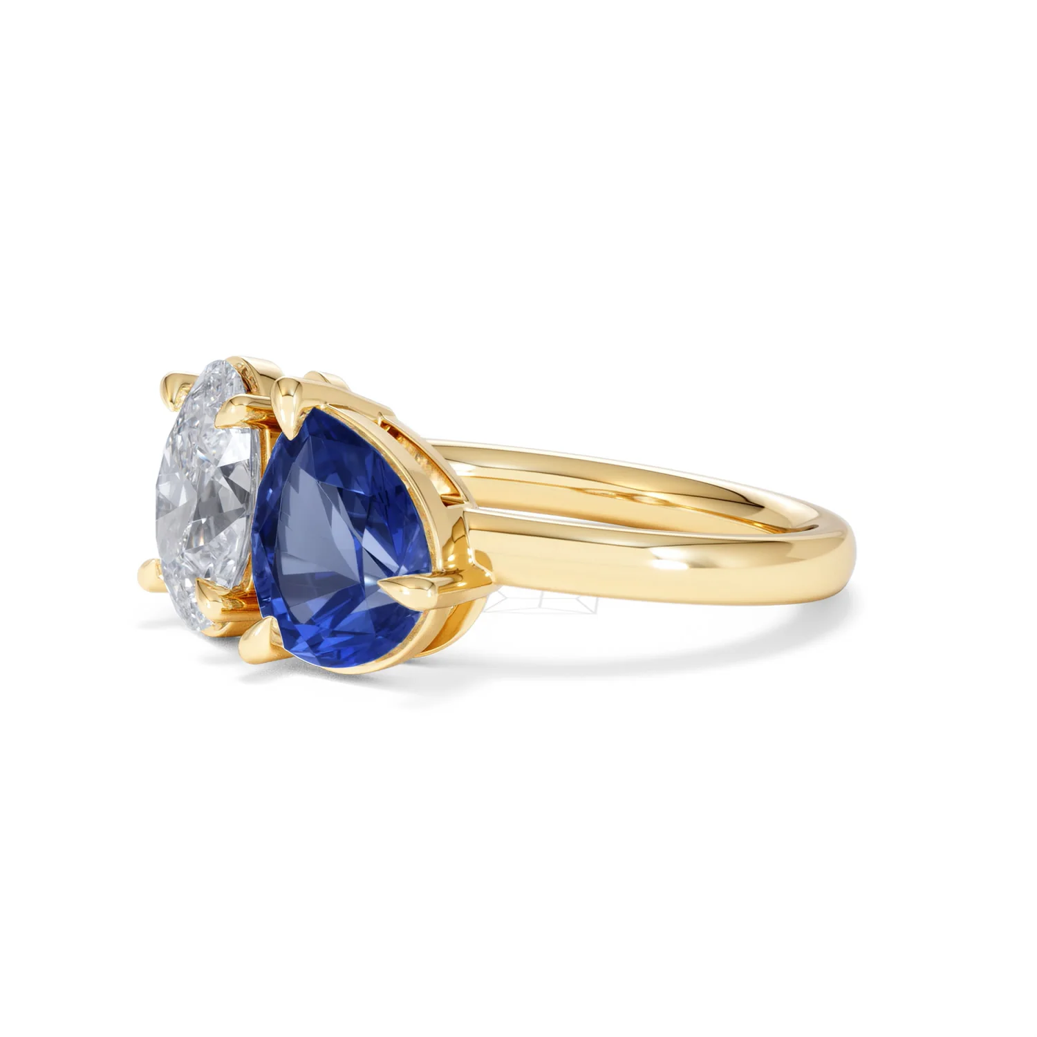 Toi Et Moi 1.50ct Oval Lab Diamond and 2.00ct Pear Lab Sapphire Engagement Ring in 18K Yellow Gold - Image 78