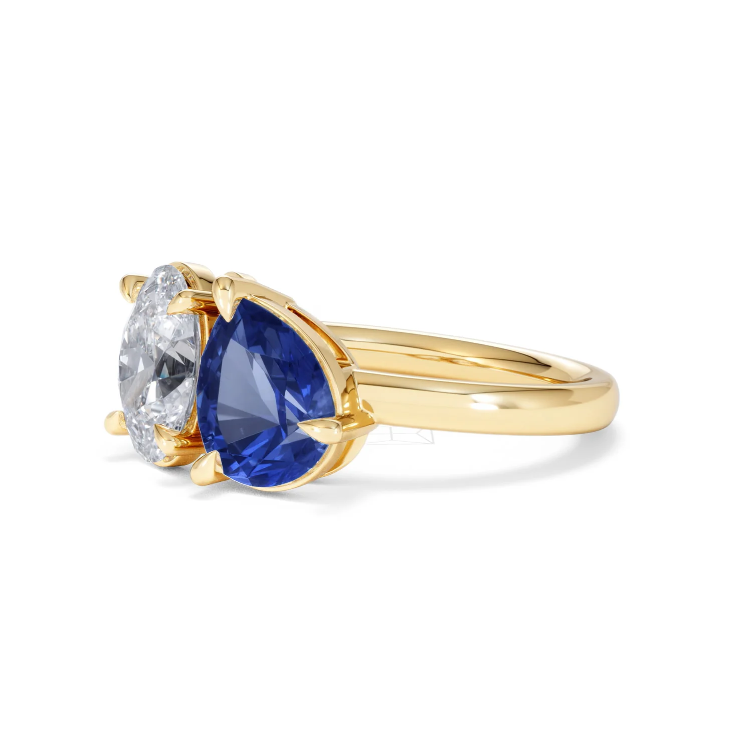 Toi Et Moi 1.50ct Oval Lab Diamond and 2.00ct Pear Lab Sapphire Engagement Ring in 18K Yellow Gold - Image 79