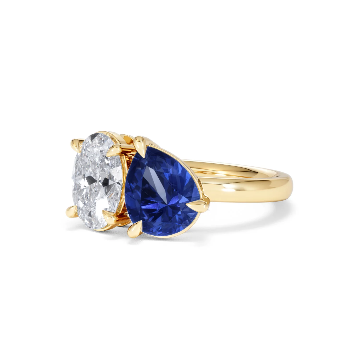 Toi Et Moi 1.50ct Oval Lab Diamond and 2.00ct Pear Lab Sapphire Engagement Ring in 18K Yellow Gold - Image 83