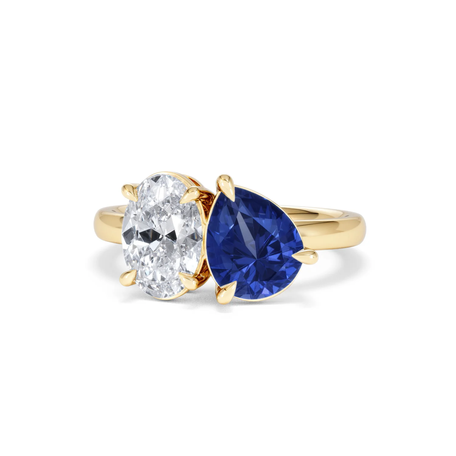 Toi Et Moi 1.50ct Oval Lab Diamond and 2.00ct Pear Lab Sapphire Engagement Ring in 18K Yellow Gold - Image 87