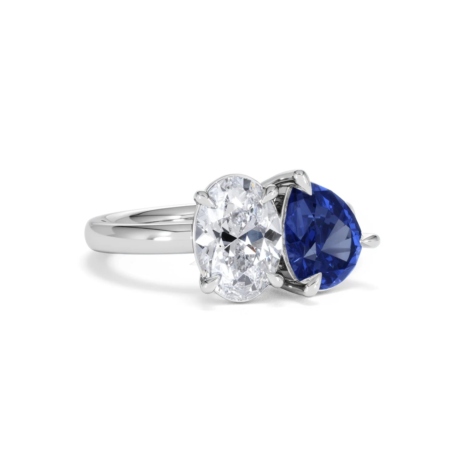 Toi Et Moi 1.50ct Oval Lab Diamond and 2.00ct Pear Lab Sapphire Engagement Ring in Platinum - Image 14