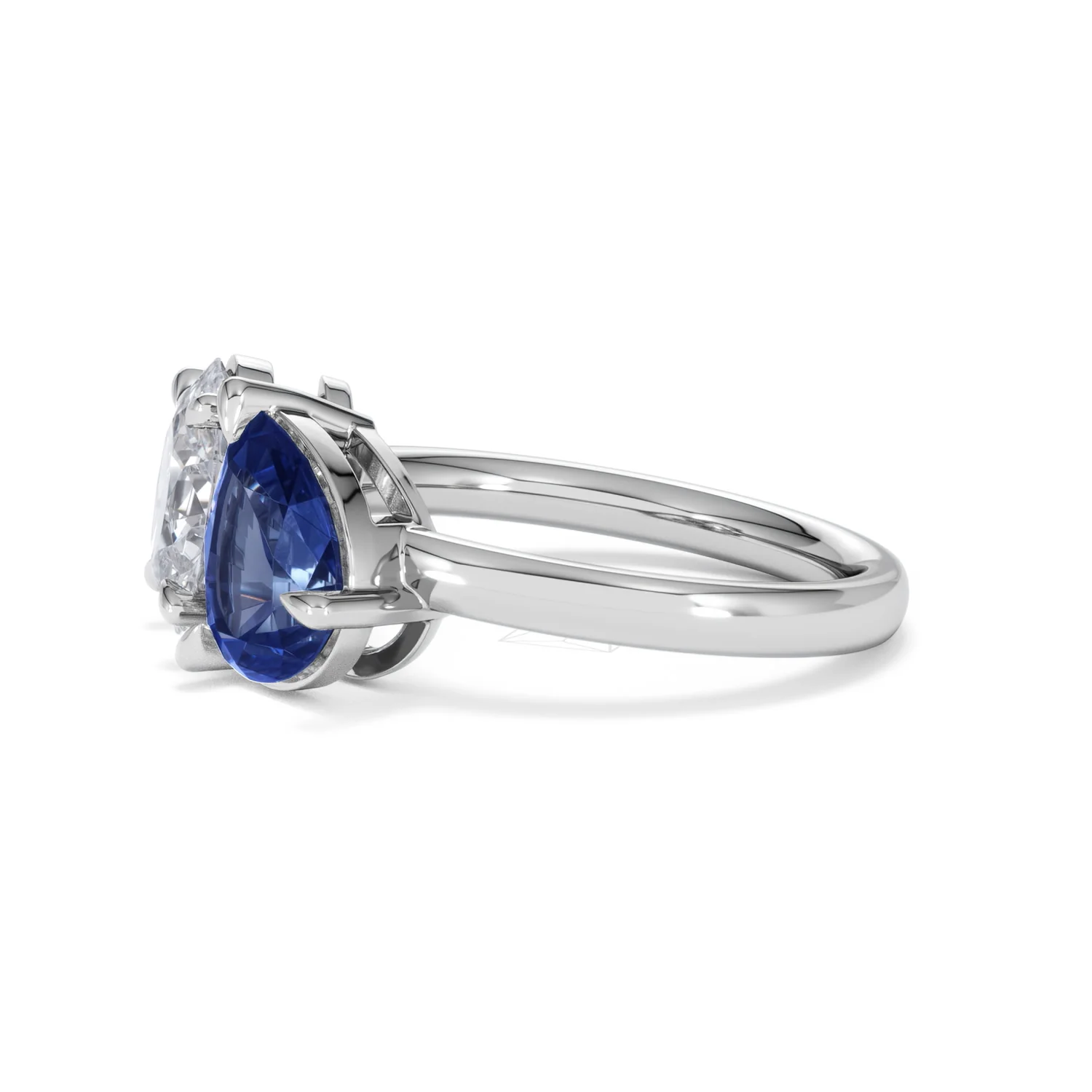 Toi Et Moi 1.50ct Oval Lab Diamond and 2.00ct Pear Lab Sapphire Engagement Ring in Platinum - Image 74