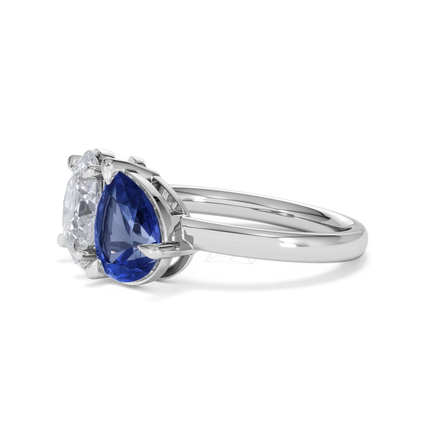 Toi Et Moi 1.50ct Oval Lab Diamond and 2.00ct Pear Lab Sapphire Engagement Ring in Platinum - Image 76