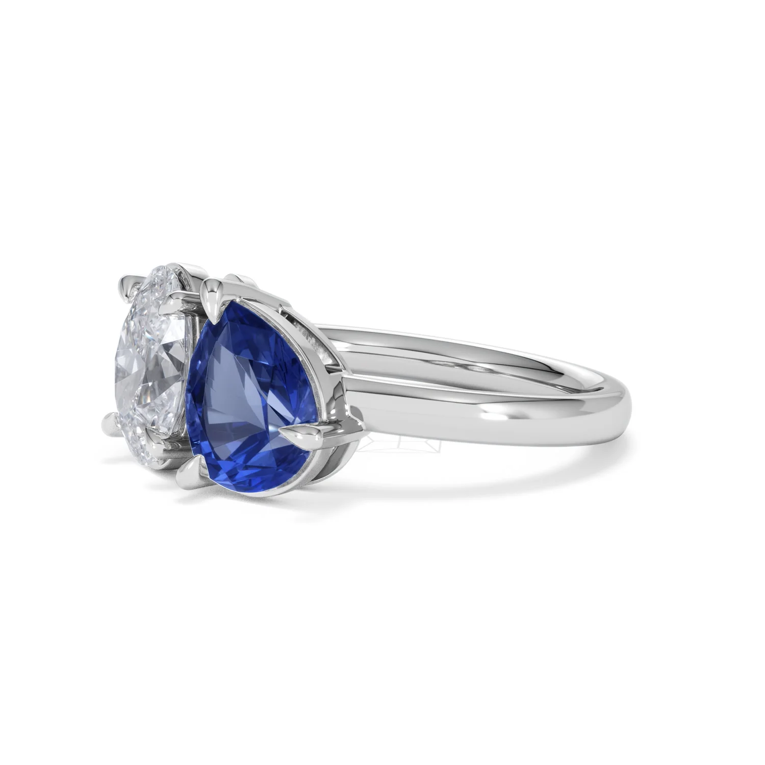 Toi Et Moi 1.50ct Oval Lab Diamond and 2.00ct Pear Lab Sapphire Engagement Ring in Platinum - Image 78