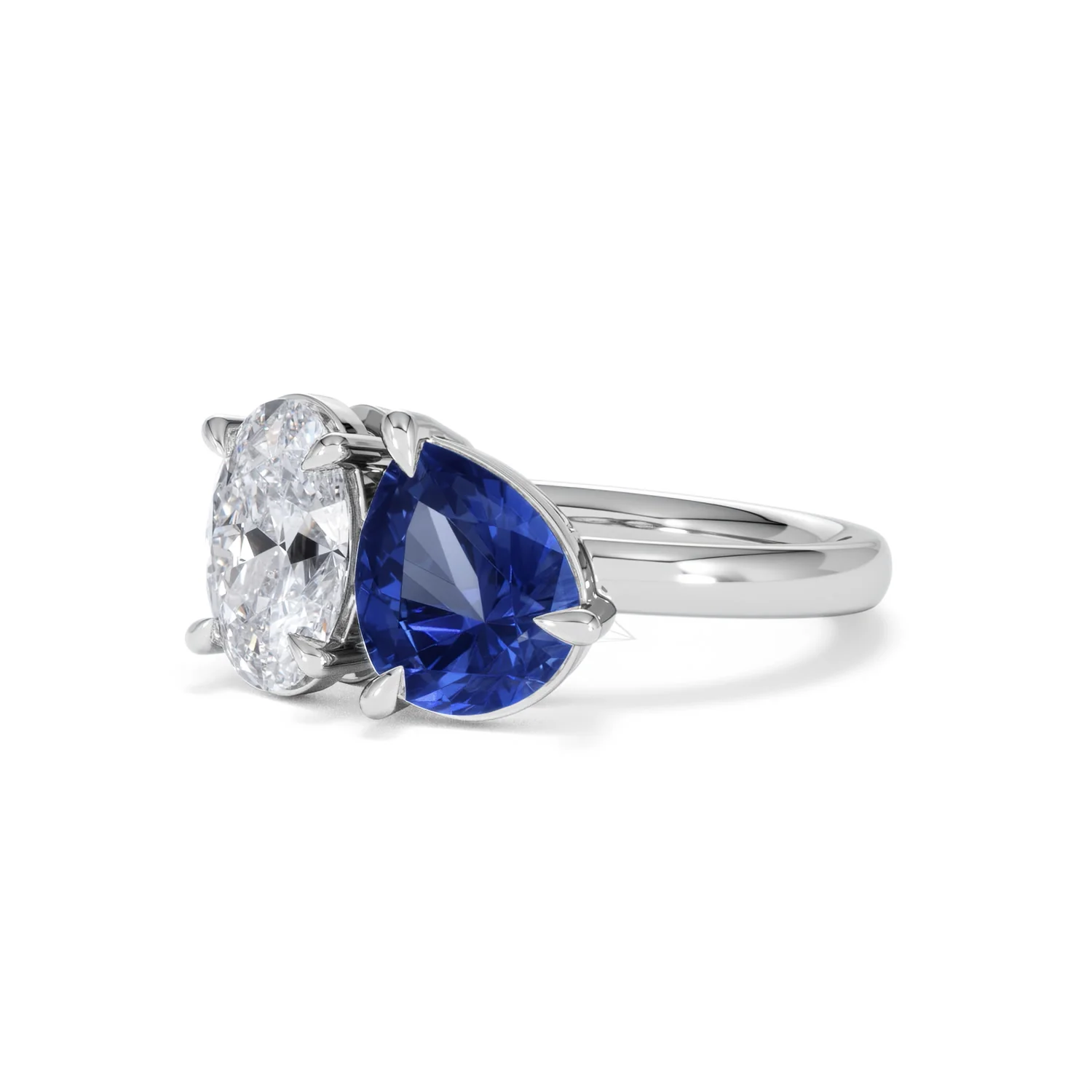 Toi Et Moi 1.50ct Oval Lab Diamond and 2.00ct Pear Lab Sapphire Engagement Ring in Platinum - Image 82