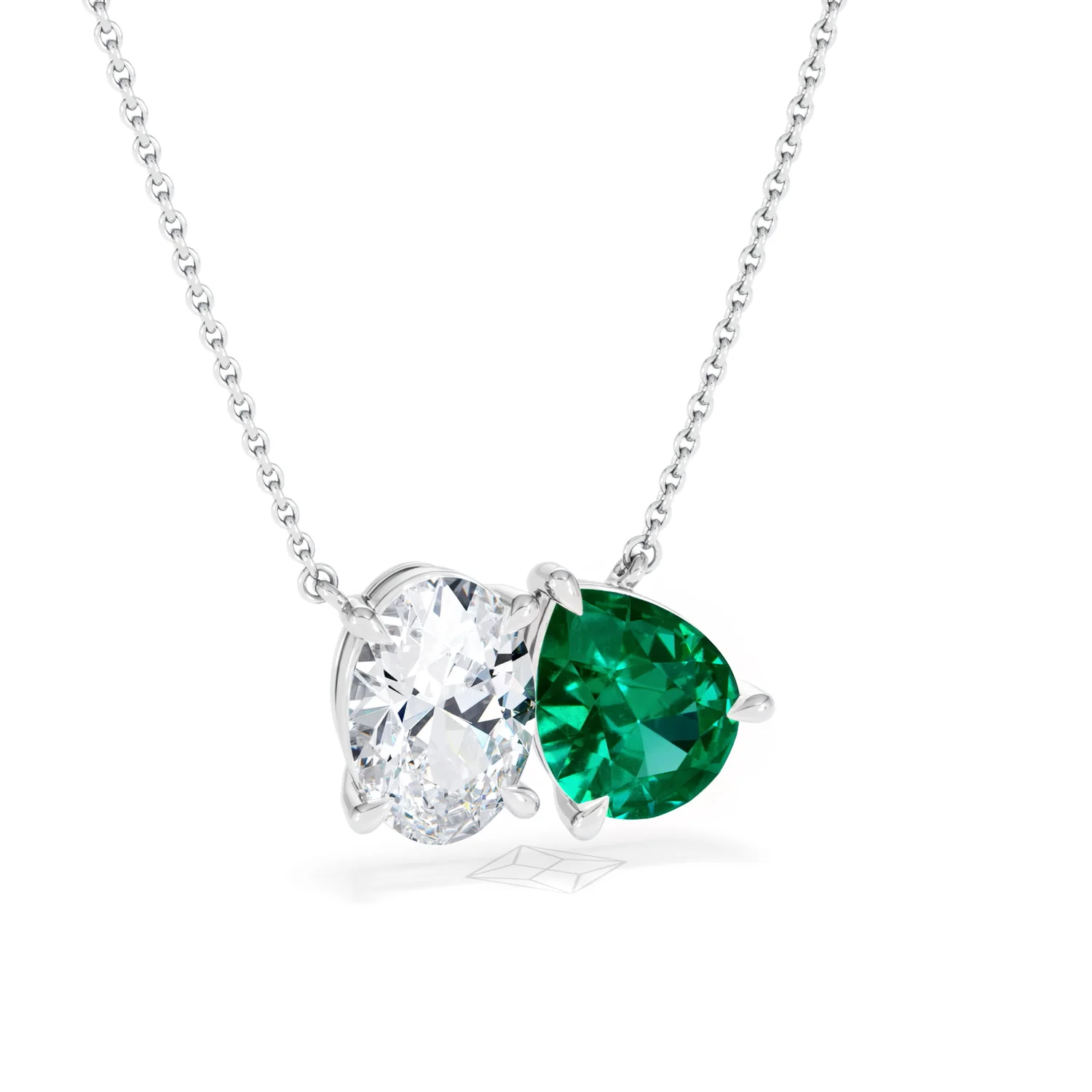 Toi Et Moi 1.50ct Oval Lab Diamond and 2.50ct Pear Lab Emerald Necklace in 18K White Gold - Image 11