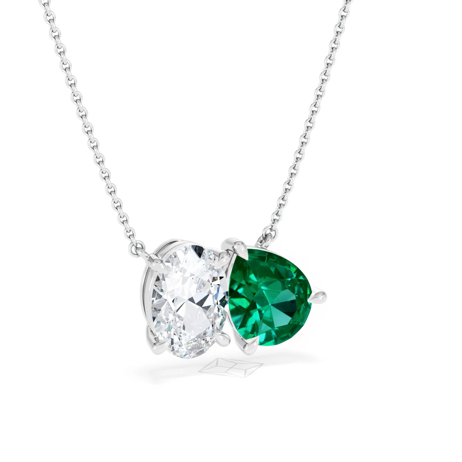 Toi Et Moi 1.50ct Oval Lab Diamond and 2.50ct Pear Lab Emerald Necklace in 18K White Gold - Image 12