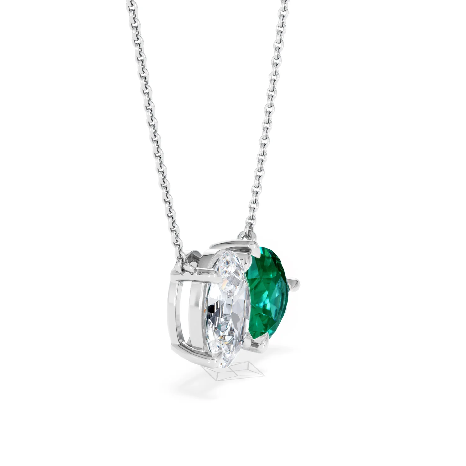 Toi Et Moi 1.50ct Oval Lab Diamond and 2.50ct Pear Lab Emerald Necklace in 18K White Gold - Image 21
