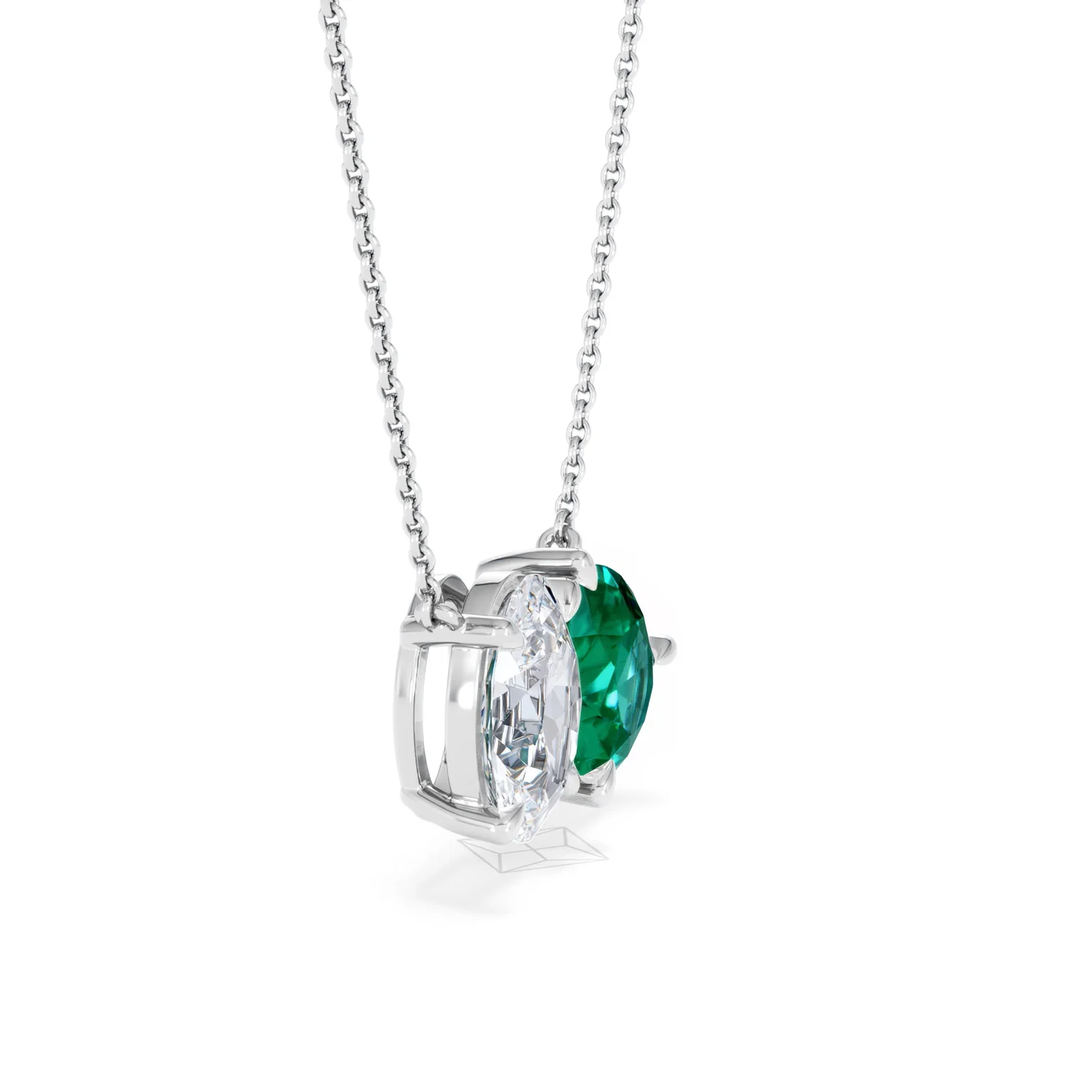 Toi Et Moi 1.50ct Oval Lab Diamond and 2.50ct Pear Lab Emerald Necklace in 18K White Gold - Image 22