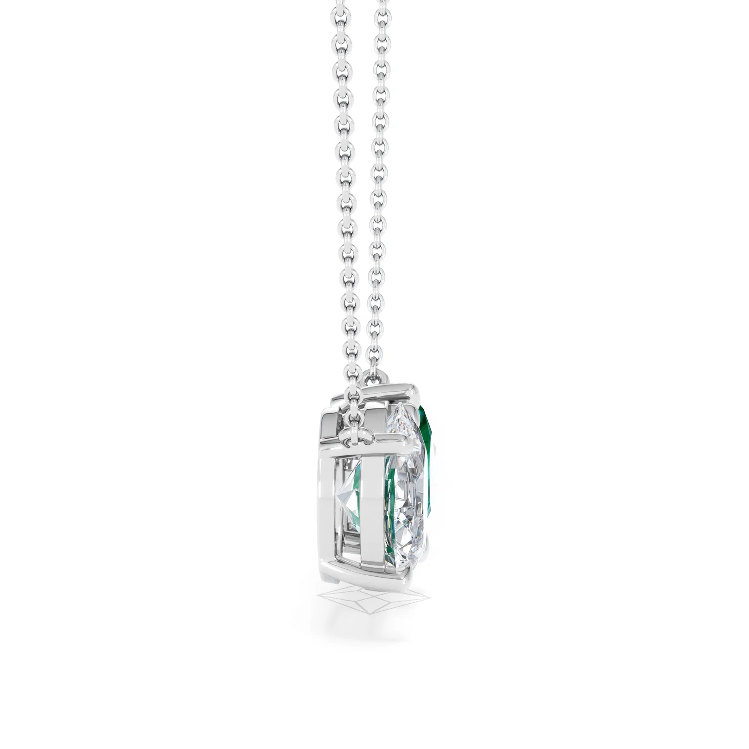 Toi Et Moi 1.50ct Oval Lab Diamond and 2.50ct Pear Lab Emerald Necklace in 18K White Gold - Image 26