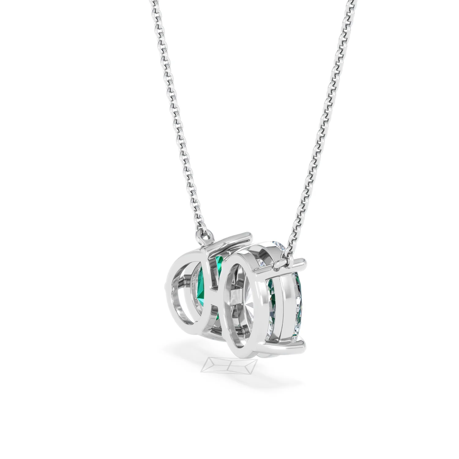 Toi Et Moi 1.50ct Oval Lab Diamond and 2.50ct Pear Lab Emerald Necklace in 18K White Gold - Image 35