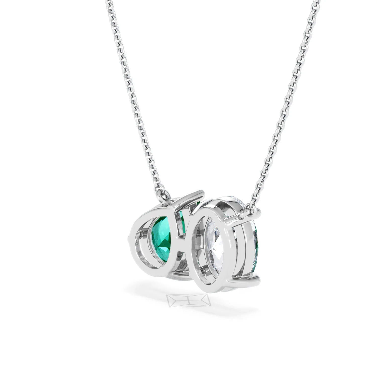 Toi Et Moi 1.50ct Oval Lab Diamond and 2.50ct Pear Lab Emerald Necklace in 18K White Gold - Image 38
