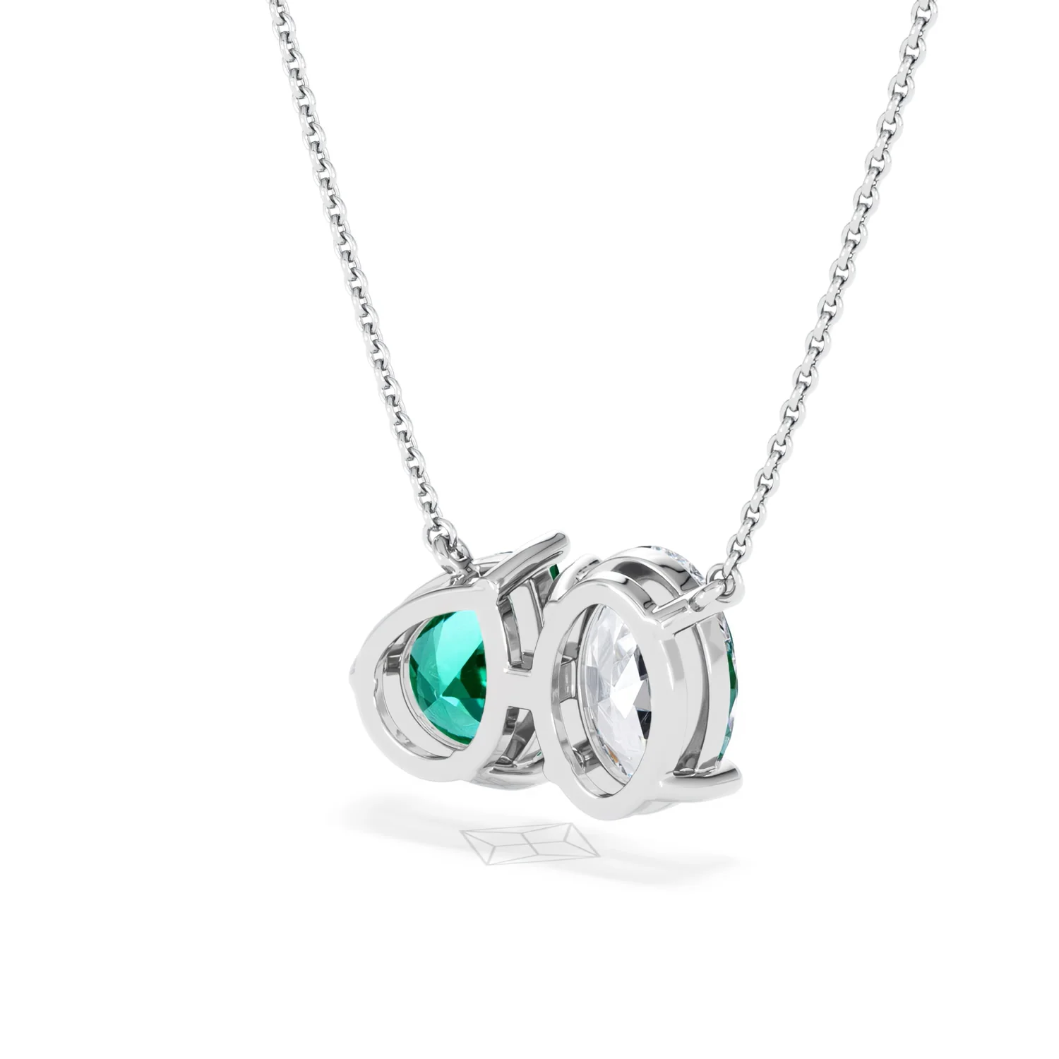 Toi Et Moi 1.50ct Oval Lab Diamond and 2.50ct Pear Lab Emerald Necklace in 18K White Gold - Image 40