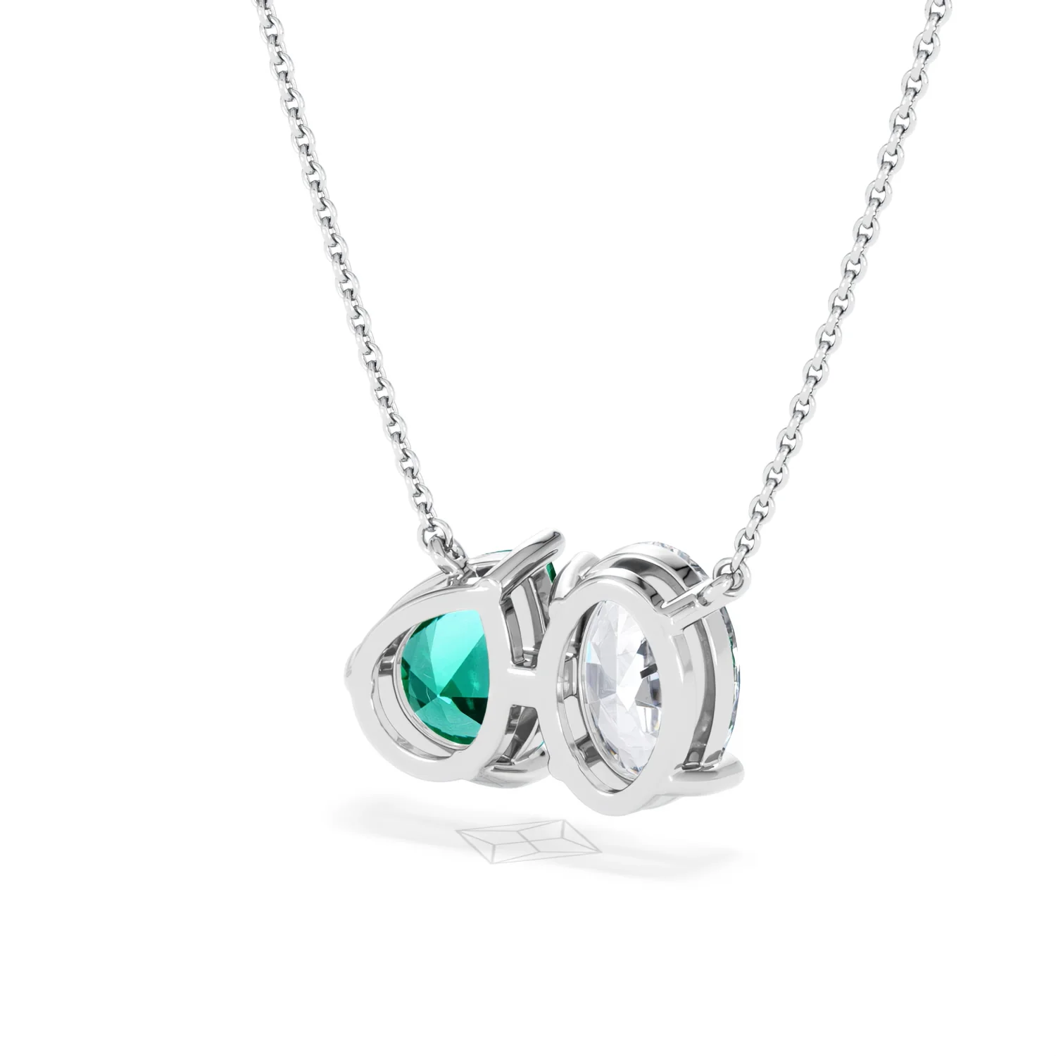 Toi Et Moi 1.50ct Oval Lab Diamond and 2.50ct Pear Lab Emerald Necklace in 18K White Gold - Image 41