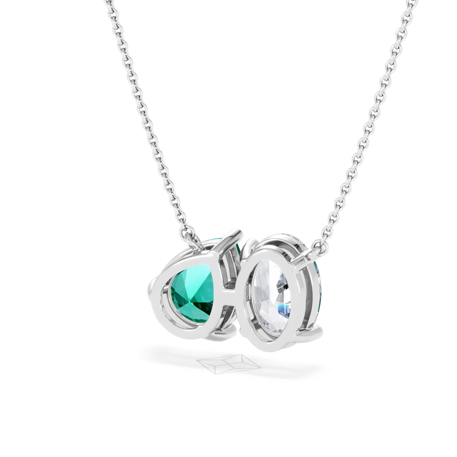 Toi Et Moi 1.50ct Oval Lab Diamond and 2.50ct Pear Lab Emerald Necklace in 18K White Gold - Image 42