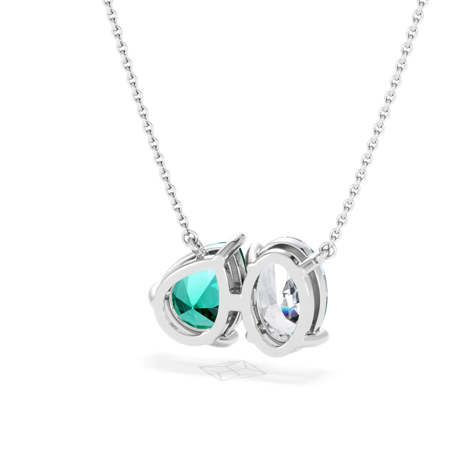 Toi Et Moi 1.50ct Oval Lab Diamond and 2.50ct Pear Lab Emerald Necklace in 18K White Gold - Image 43