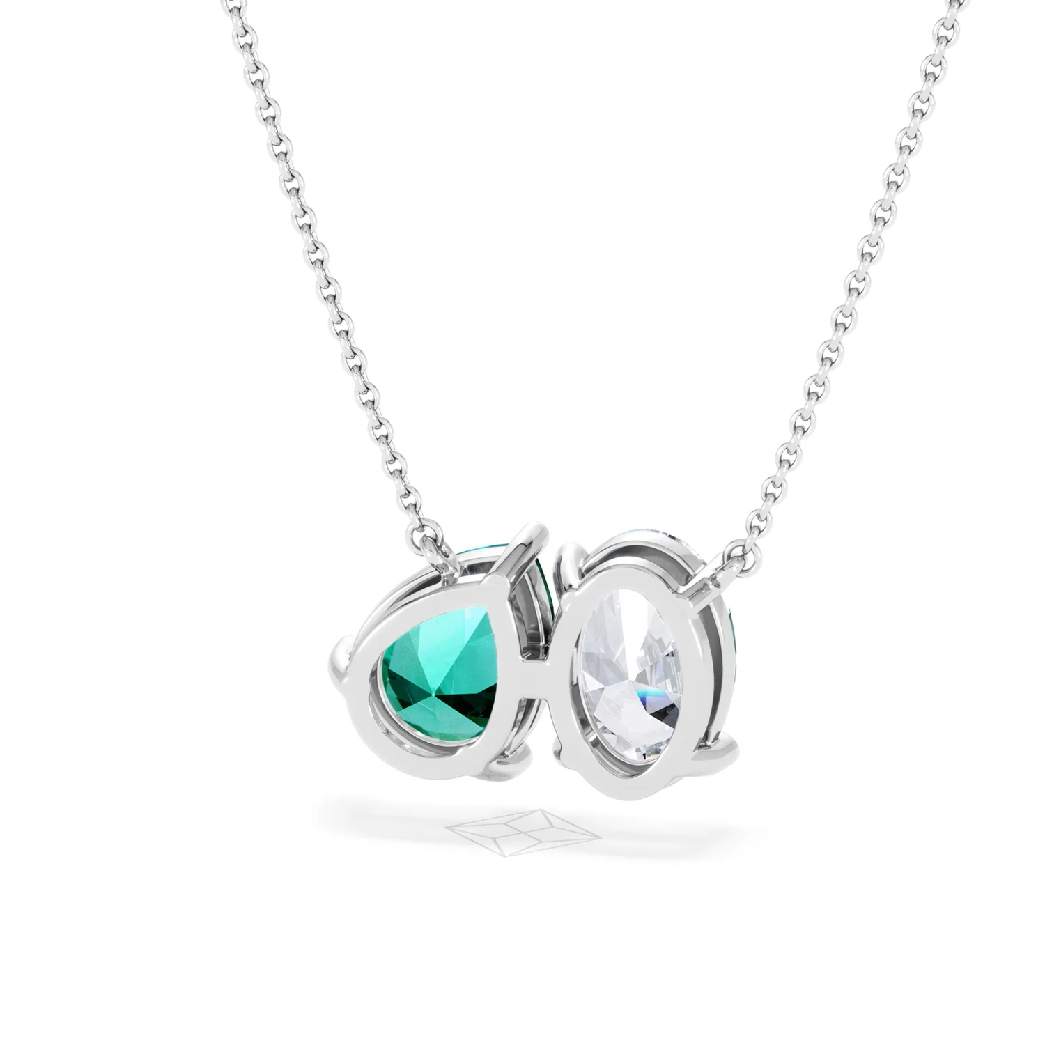 Toi Et Moi 1.50ct Oval Lab Diamond and 2.50ct Pear Lab Emerald Necklace in 18K White Gold - Image 44