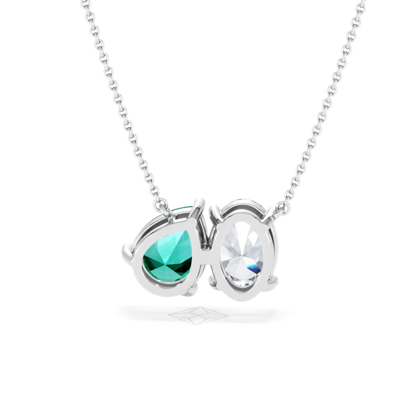 Toi Et Moi 1.50ct Oval Lab Diamond and 2.50ct Pear Lab Emerald Necklace in 18K White Gold - Image 46