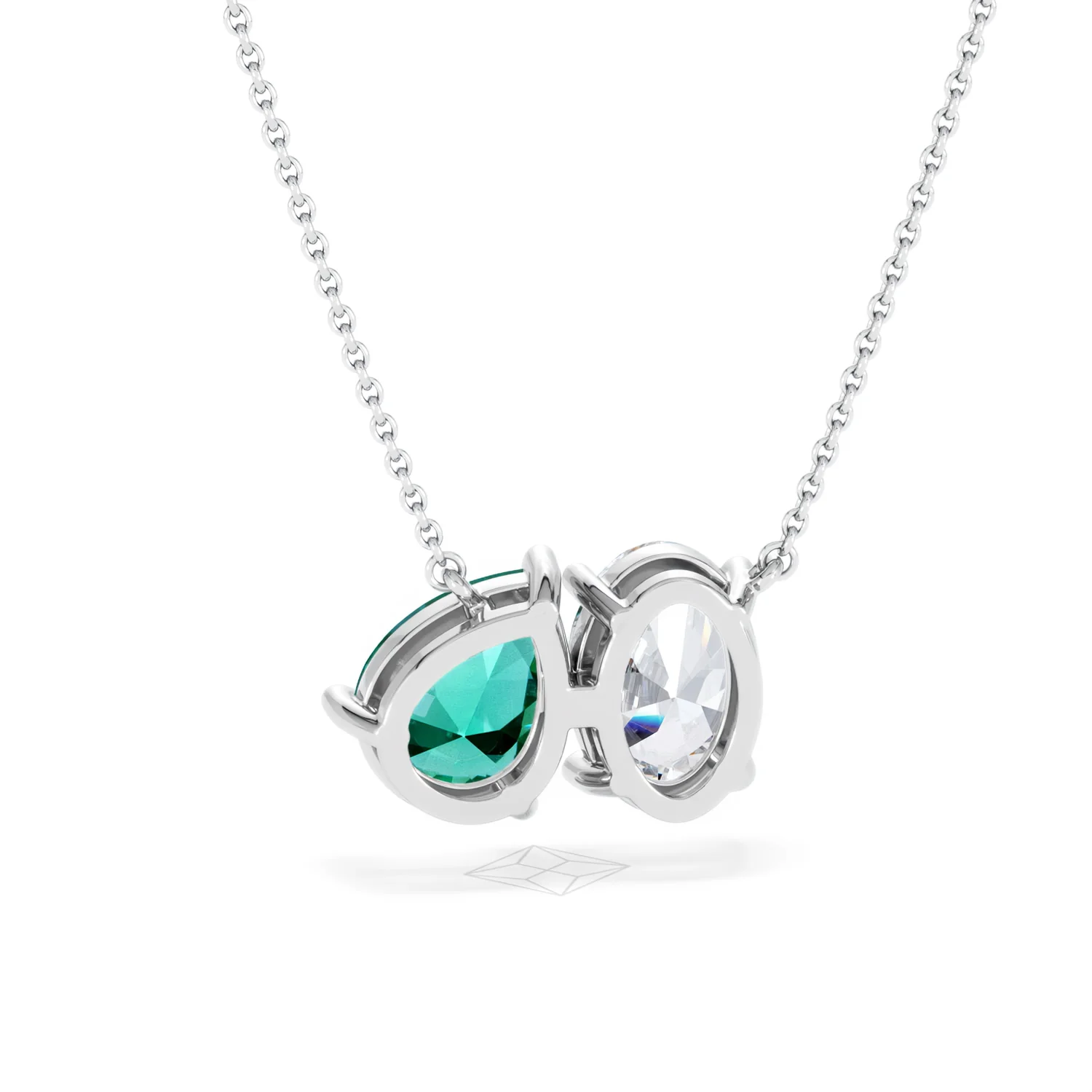 Toi Et Moi 1.50ct Oval Lab Diamond and 2.50ct Pear Lab Emerald Necklace in 18K White Gold - Image 49